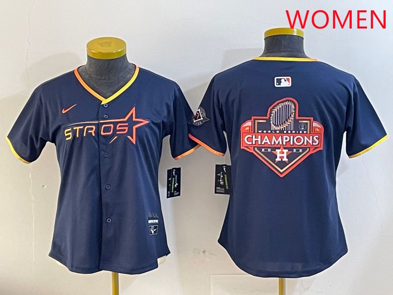Women Houston Astros Blank Drak Blue Three generations Joint Name 2025 Nike MLB Jersey style 21->women mlb jersey->Women Jersey